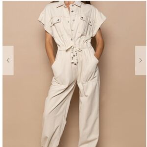 POL Button down oversize fit twill jumpsuit.with pockets